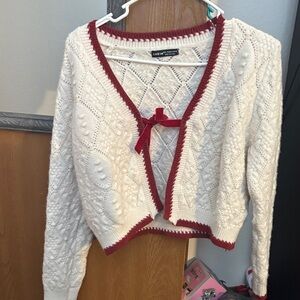 Chicwish Cream and Red Cardigan Sweater